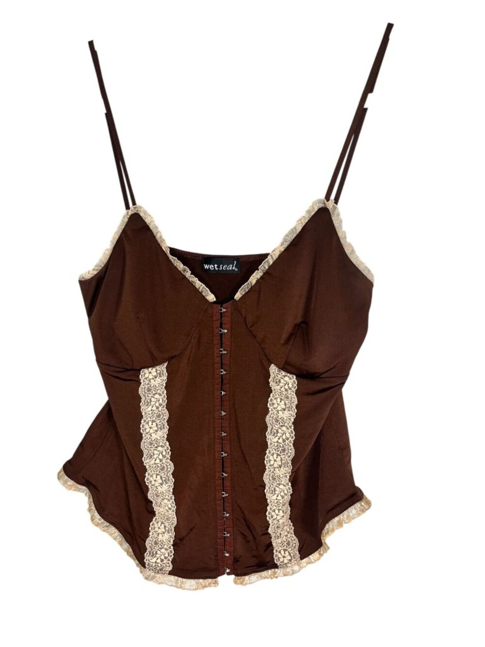 Y2K Brown Floral Lace Corset M Babydoll Whimsical Fairy Grunge Romantic Earthy
